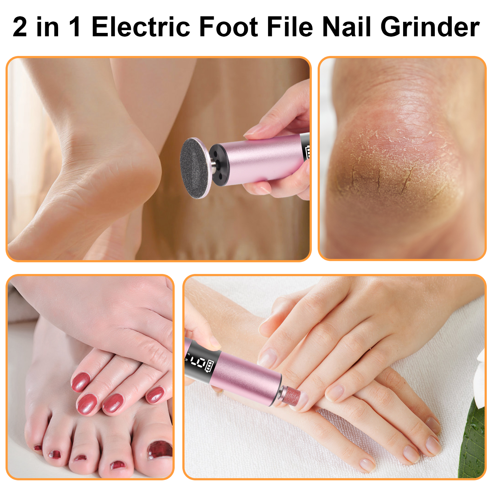 Eurhowing Electric Foot Callus Remover, Rechargeable Foot File with 20 Sandpaper Disks, Portable Pedicure Tools for Hard Skin, Pink