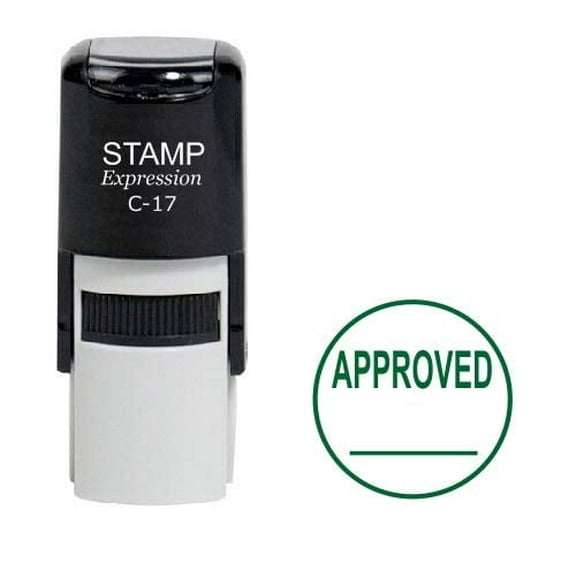 StampExpression - Approved with Line Round Office Self Inking Rubber Stamp - Green Ink (W-6963)
