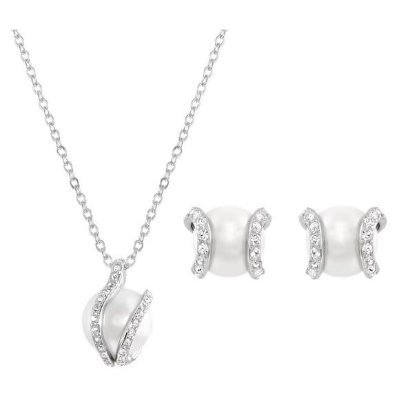 Swarovski Clear Crystal NUDE SET Water Pearls Necklace & Earrings -5528964