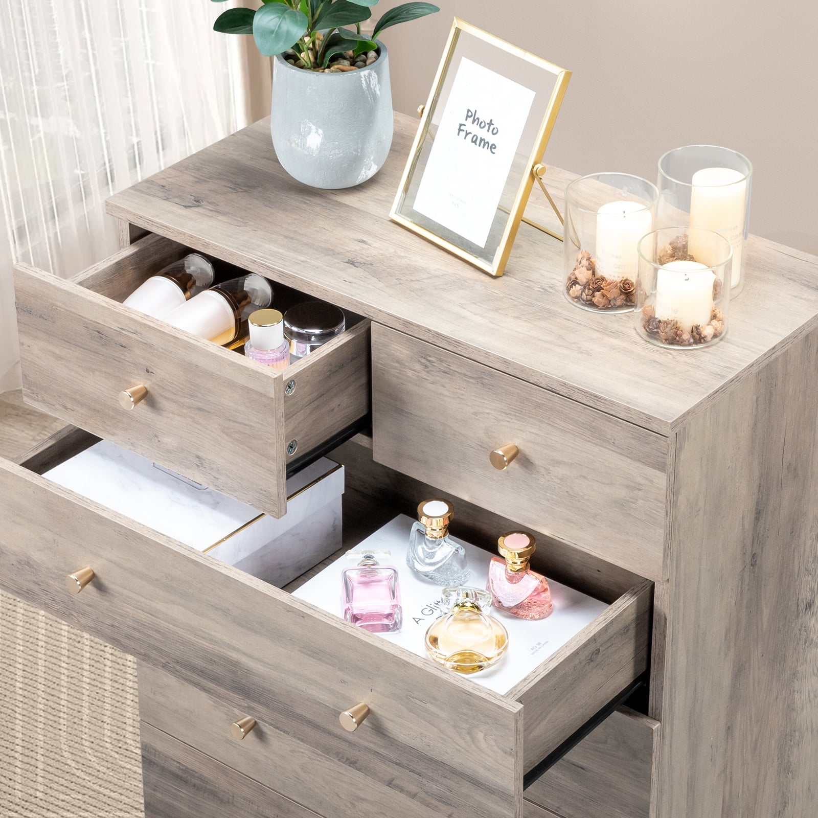 Modern Simple 7-Drawer Dresser Particle Board For Family Room Bedroom & Living Room Space-Saving Storage & Decor​ Gray