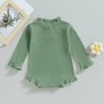 thumbnail image 4 of Okbabeha Infant Baby Girls Clothing Waffle Knit Long Sleeve Rompers Ruffle Bodysuit Solid Plain Onesie Outfit Cute Clothes, 4 of 8