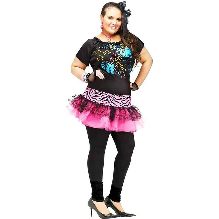 Fun World Plus Size Womens 80s Pop Party Colorful Dress and