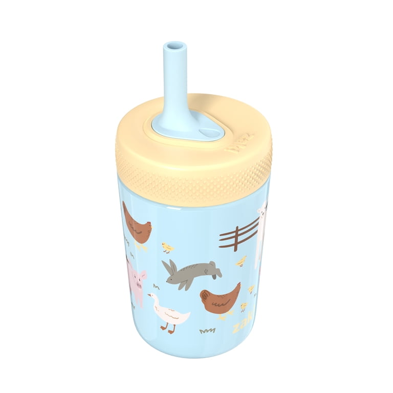 Zak Designs 9.5oz Farm Animals Kids Straw Tumbler, Stainless Steel