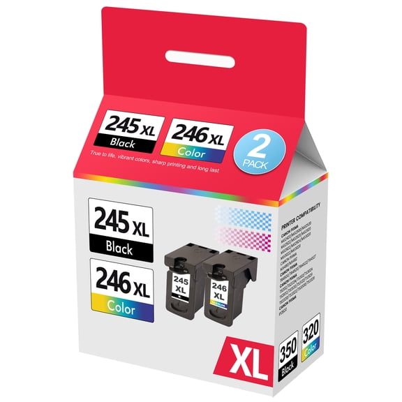 245XL 246XL Ink Cartridge for Canon Ink 245 and 246 for Pixma MX492 MX490 MG2522 MG2920 MG2922 TR4520 TR4522 TR4527 TS3320 TS3322 Printer , 2 Pack