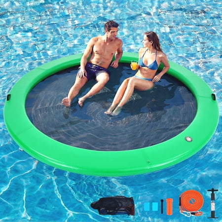 Danrelax 12FT Round Inflatable Float Ring for Adults, Heavy Duty Hammock Pool Lounger with Pump, for Lake, Ocean & Pool