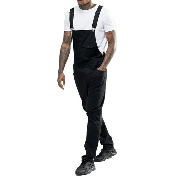 Men's Denim Bib Overalls Fashion Jumpsuit Workwear Slim Fit Dungaree Pants Jumpsuit with Pocke