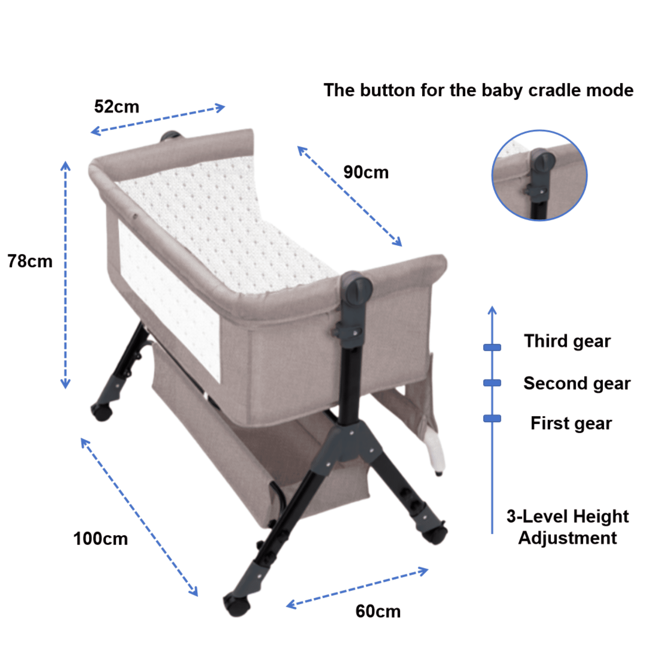 EaseBaby Baby Bassinet, Baby Bedside Sleeper, Convenient Toddler cradle with Changing Table,Mosquito Net for 0-24Months,Unisex,Khaki