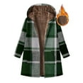 thumbnail image 2 of Plaid Hooded Jacket for Woman Casual Loose Fleece Lined Coat Fuzzy Thick Warm Fall Winter Outerwear New Womens Jackets Fall Fashion Green M, 2 of 6