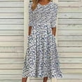 thumbnail image 2 of Robe à Manches Longues Femme Mode Manches Trois Quarts Col Rond Poche Imprimée Robe Longue pour Dames Robe d'Été à Manches Longues Robe d'Été Ample pour Femmes Robe Longue d'Été pour Femmes, 2 of 6
