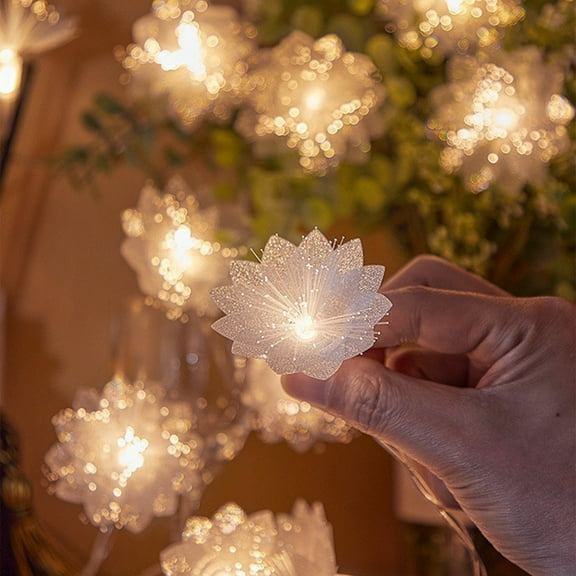 EWASWON Christmas LED Flower String Lights, 10 LED White Battery Powered, Plastic Fiber Optic, Indoor Outdoor Decor for Christmas Wedding, Decorative Glowing String Lights
