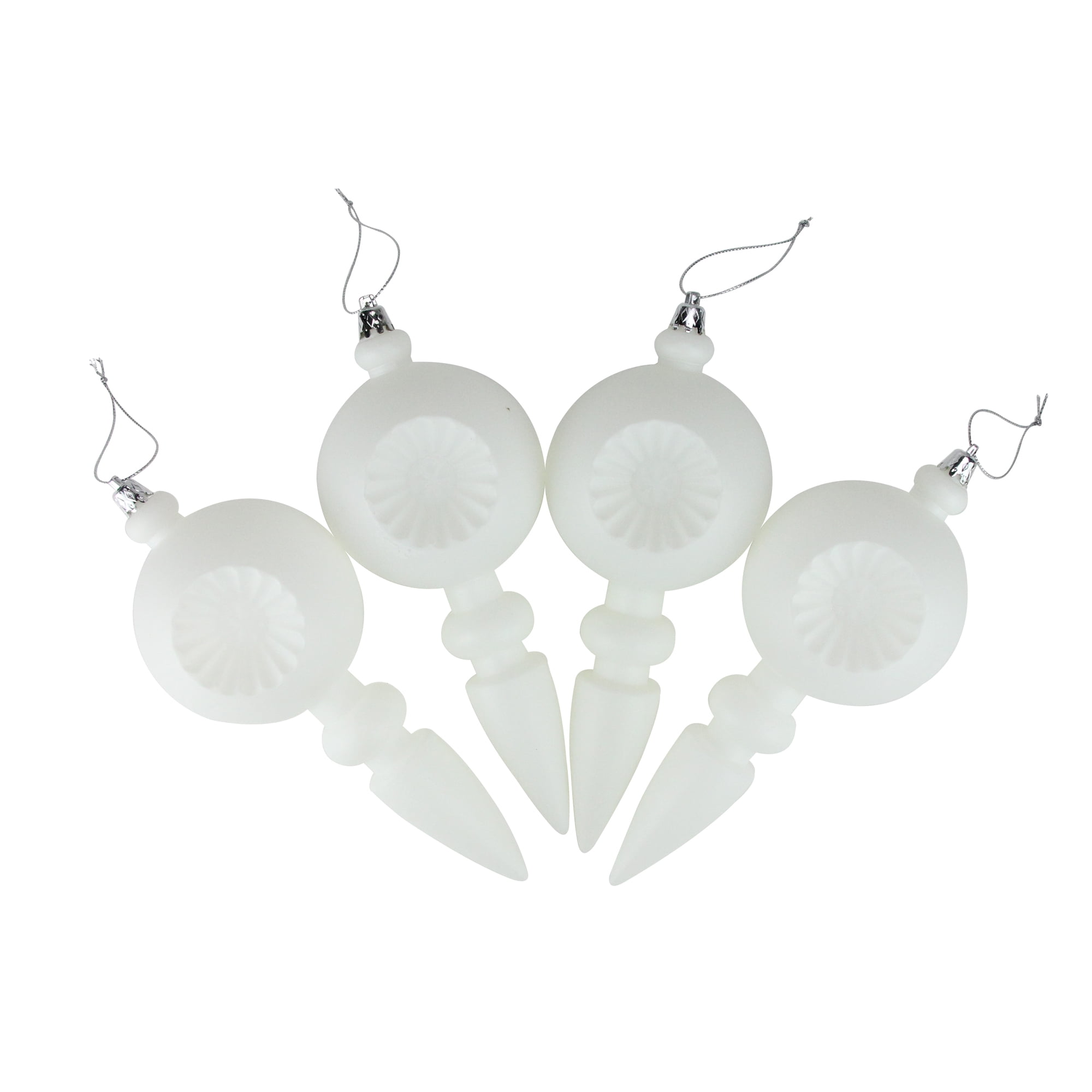 4ct White Retro Reflector Shatterproof Matte Christmas Finial Ornaments