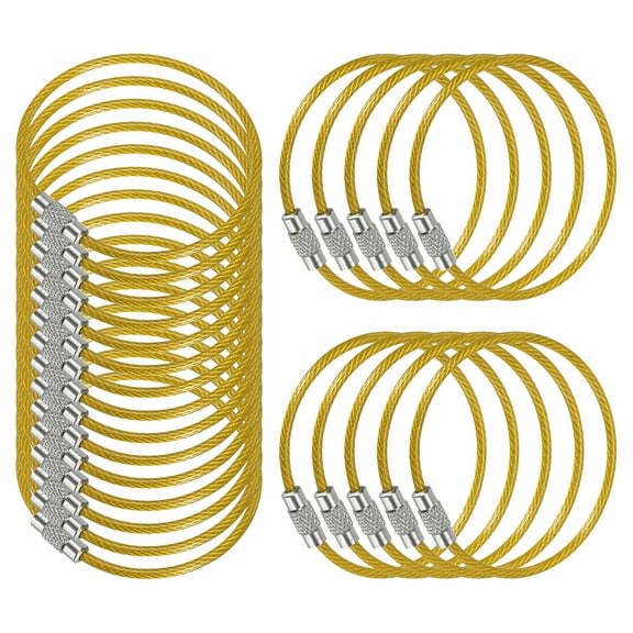5.9 Inch Stainless Steel Wire Keychain Cable Key Ring Loop, Yellow, 25 Pack