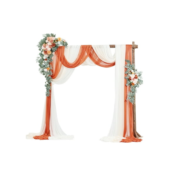 VEVOR Artificial Wedding Arch Flowers Kit, Orange Wedding Arch Flowers with Drapes Kit (Pack of 5) - 2 Pcs Floral Arrangement, 3 Pcs Sheer Drapes, for Ceremony Bouquets Reception Backdrop Decoration