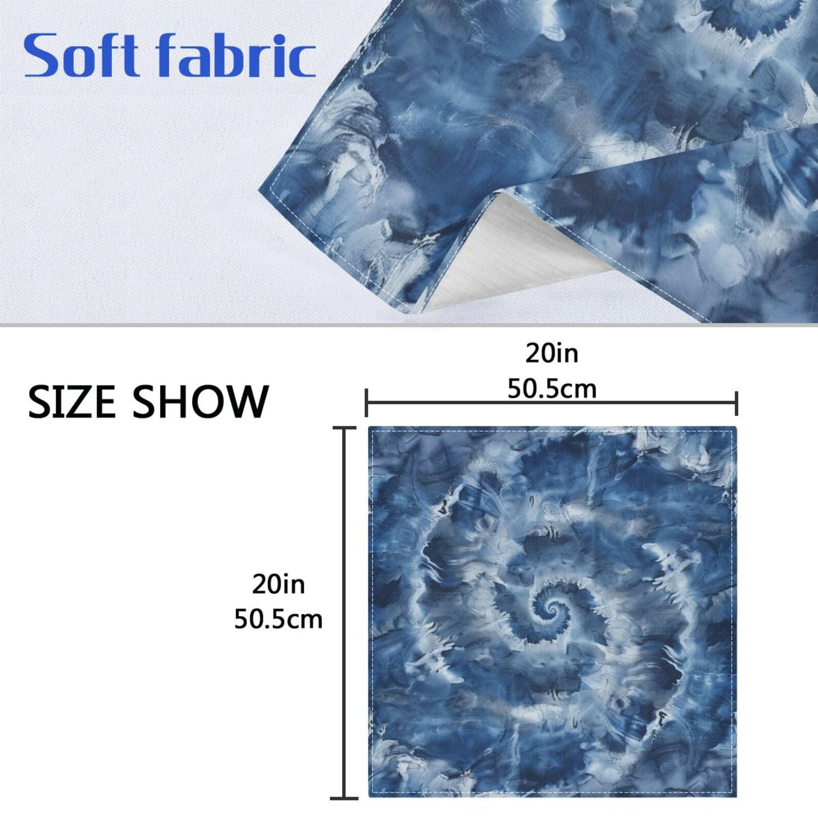 JSTEL Swirl Tie Dye Indigo Cloth Napkins Set of 6, 20x20 Inch Washable and Reusable Napkin for Decoupage Dinner Party Everyday Use
