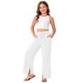 thumbnail image 6 of MuXiKeJi Clothes Girls Linen Pants Wide Leg School Uniform Pants Kids Summer Casual Beach Lounge Loose Long Trousers with Pockets 14-15 Years, 6 of 7
