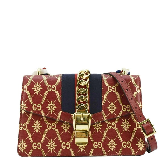 Pre-Owned GUCCI Sylvie Small Printed Leather Satchel Bag Red 524405