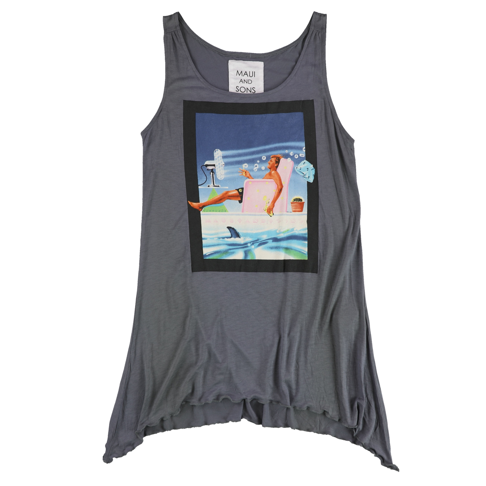 Maui & Sons Womens Man And Fan Tank Top, Grey, Medium