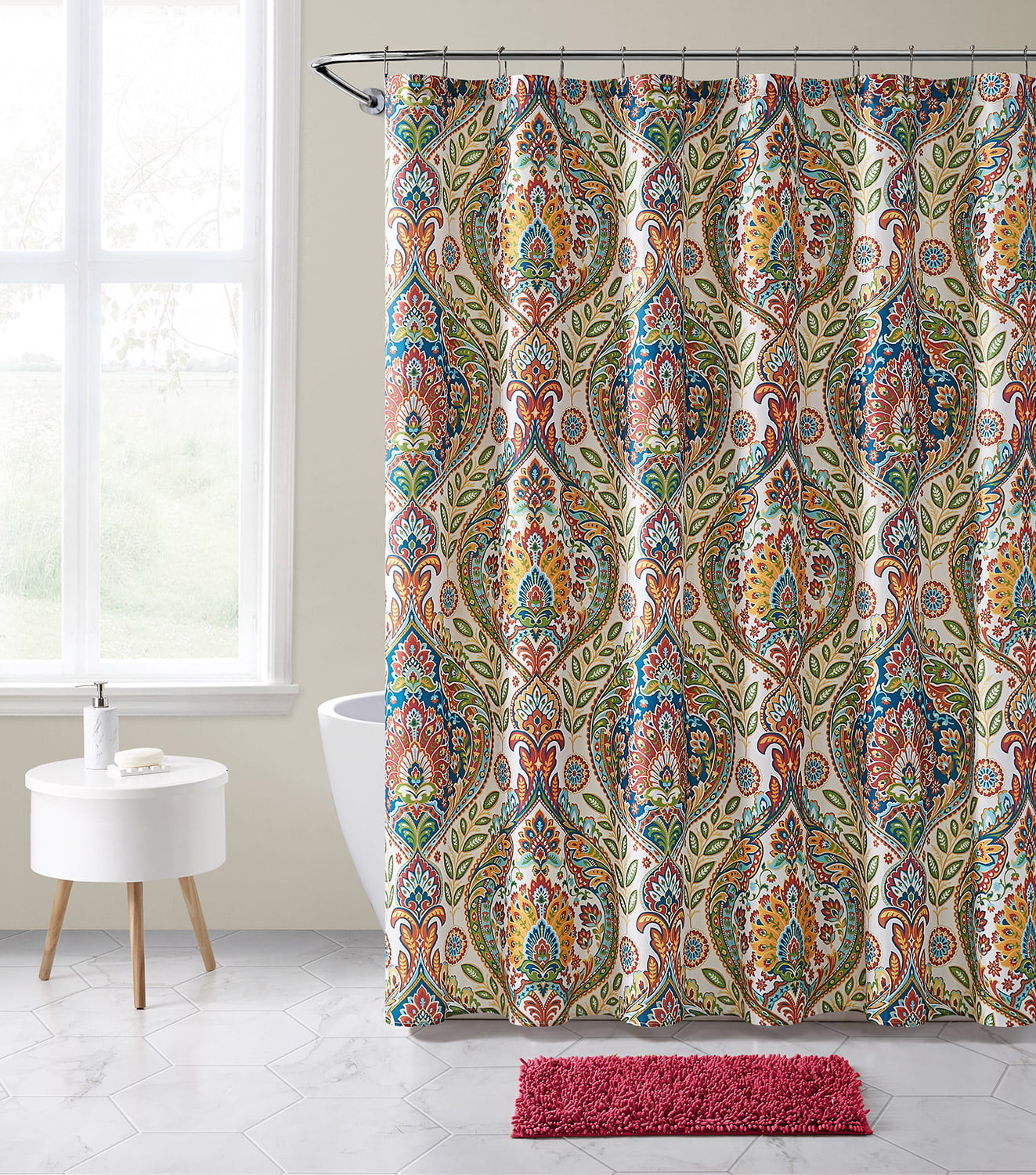 Brynn 14Piece Damask Bathroom Shower Curtain Set with