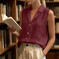 thumbnail image 4 of ZGRBOU Womens Sleeveless Button Down Shirts Summer Cotton Linen V Neck Blouses Solid Color Casual Work Tank Tops, 4 of 7