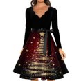 thumbnail image 5 of Women's Fashion Elegant Autumn and Winter Long Sleeve V-Neck Christmas Print Dress for Holiday Parties and Casual Wear, Stylish Women's Seasonal Dress,Wine,L, 5 of 5