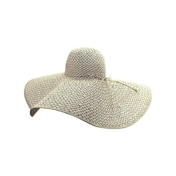 Cream & White Ultra Wide Brim Straw Floppy Hat
