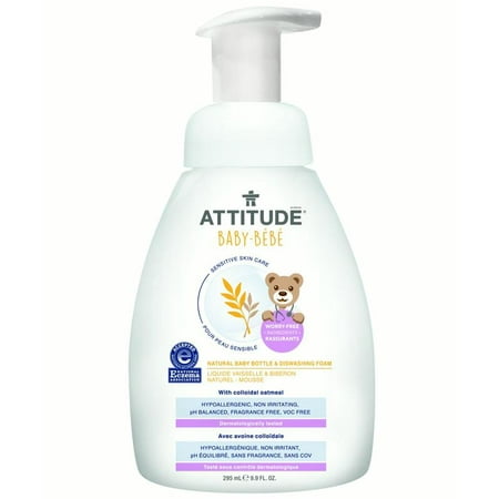 Attitude Baby Sensitive Skin Care Natural Baby Bottle & Dishwashing Form, Fragrance Free, 9.9 Oz