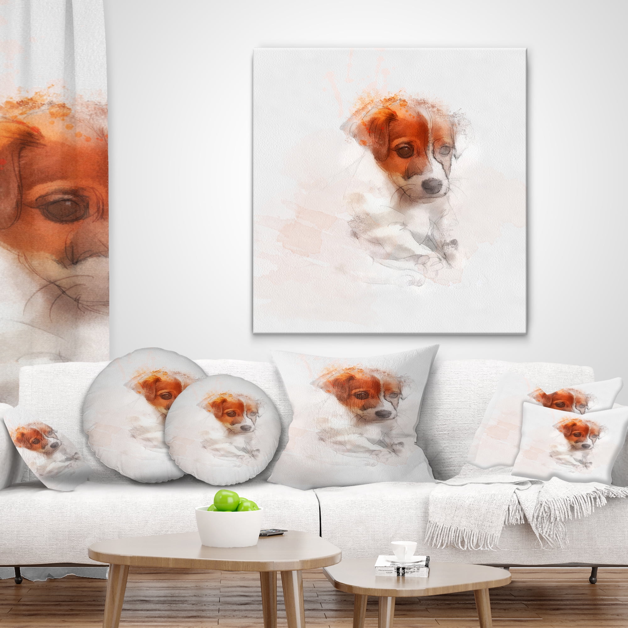 Designart Brown Puppy Dog Watercolor - Animal Throw Pillow - 18x18
