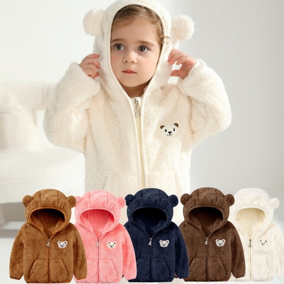 6M-3T Baby Boys Girls Winter Warm Fleece Sweatshirt Cartoon Hooded Coats Jackets Toddler Long Sleeve Zipper Coats Top Outerwear