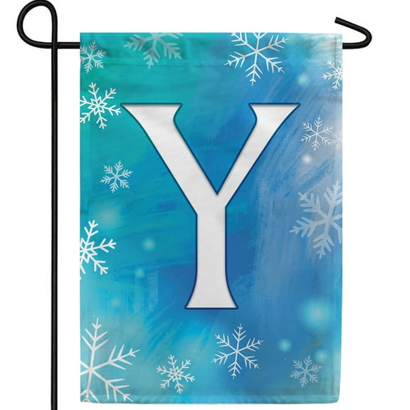 America Forever Winter Monogram Letter Y Garden Flag Vertical Double Sided 12.5 x 18 inches Blue Snowflake Winter Holiday Seasonal Flags for Outdoor, Yard, Porch Decoration Snowfall Garden Flag