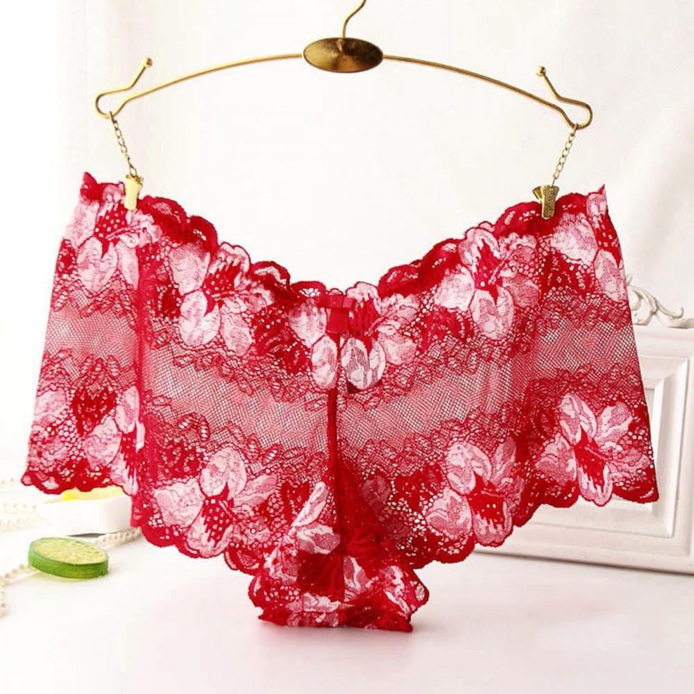 Homadles Underwear Women- Mid Waisted Slim Fit Comfortable Breathable Lace  See Through Stretch Brief Underwear Red XXXXL