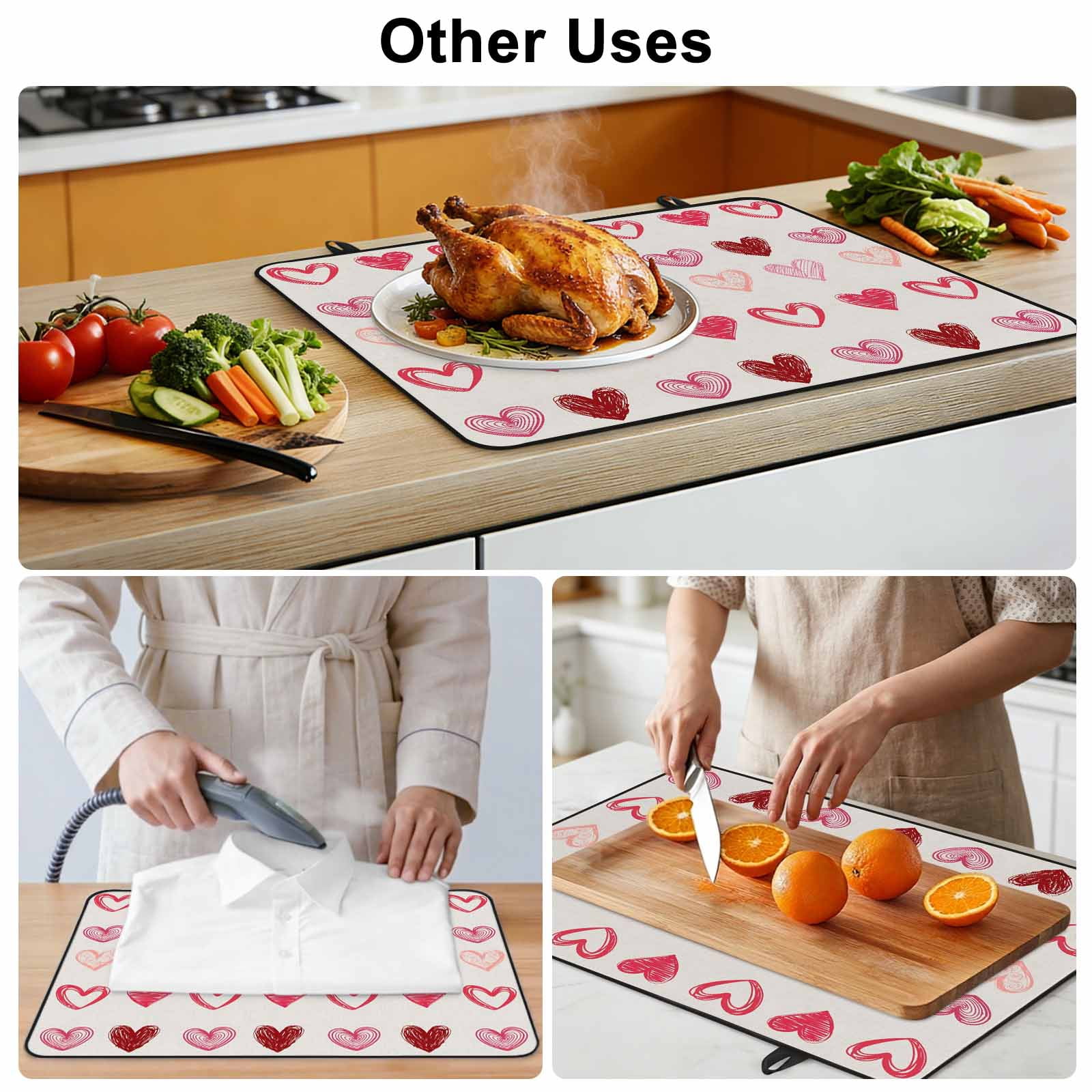 Valentine's Day Stove Top Cover for Electric Stove, Heat-proof & Non Slip Glass Top Stove Cover Protector, Colorful Loves Heart Romantic Beige Kitchen Flat Cooktop Rubber Mat 24x21 Inches