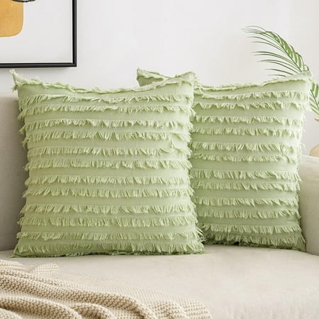 

MIULEE Pack of 2 Decorative Boho Throw Pillow Covers 16x16 inch Light Green Pillowcases Linen Striped Jacquard Pattern Pillow Covers Modern Farmhouse Home Decor for Spring Sofa Living Room Couch Bed