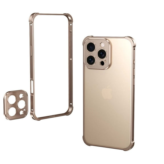 Compatible with iPhone 16 Pro Metal Bumper Phone Case,With Camer Lens Protector,Raised Edge Protection,Shockproof Anti-fall Protection Non-slip Rugged Frame No-Back Phone Case,Desertgold