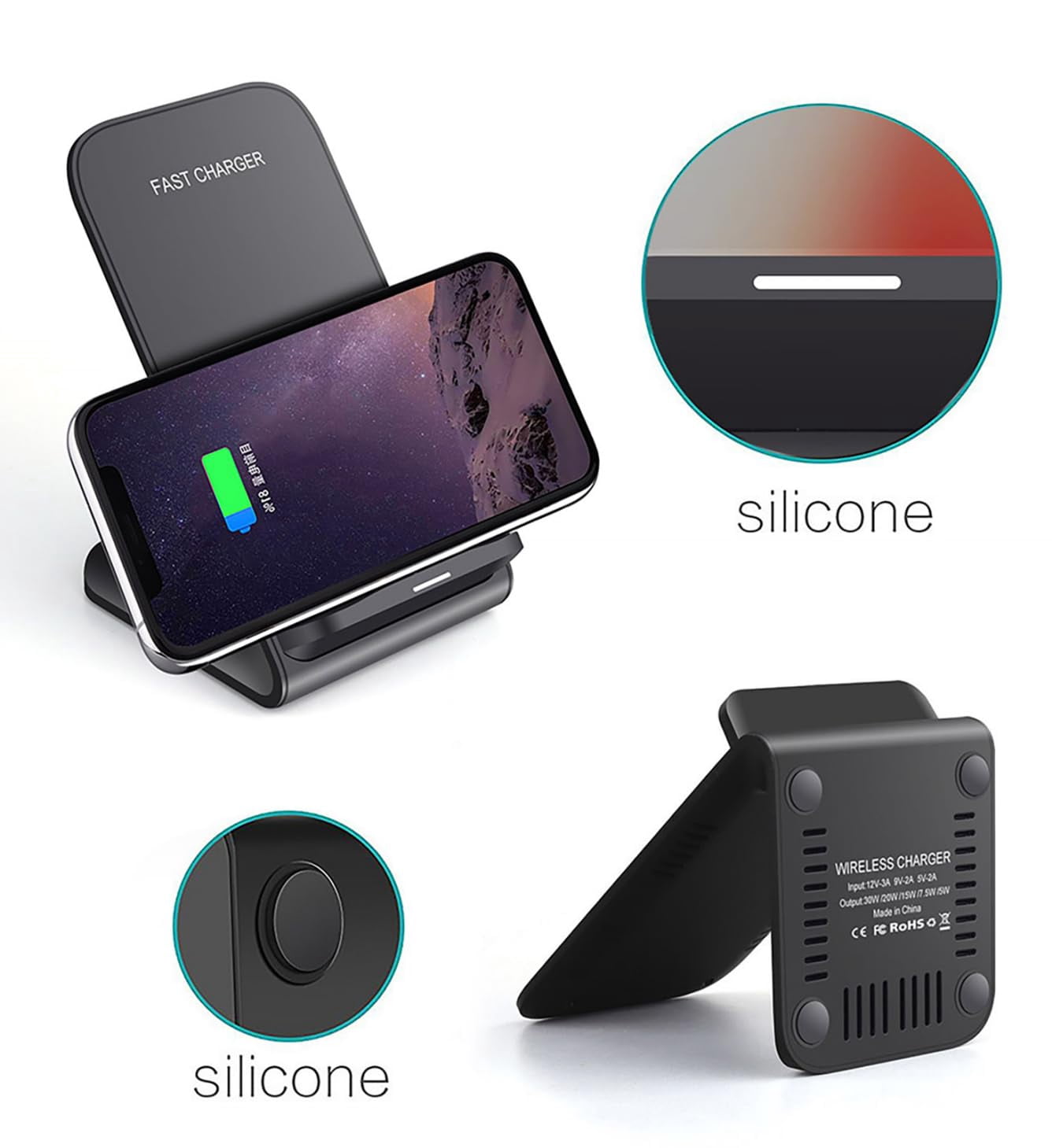 panningbo 20W Fast Wireless Charging Stand with QC3.0 Adapter for Samsung Galaxy S24 S23 S22 S21 iPhone 15 14, Qi Certified Dual Coil Phone Charger, LED Indicator