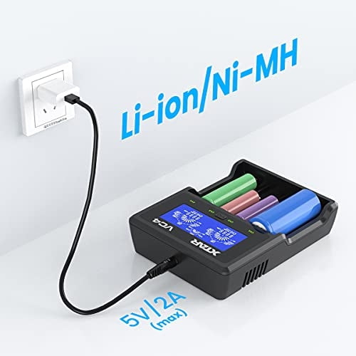 Cargador de Batería Recargable XTAR 4 Bahías para 3.6V 3.7V Li-ion IMR INR ICR 10440 18650 26650 y 1.2V Ni-MH Ni-CD