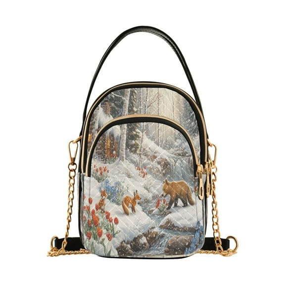 YAZAOO Cross Body Fashion Shoulder Waist Purse Bags Winter Forest with Animals Pocket Handbags