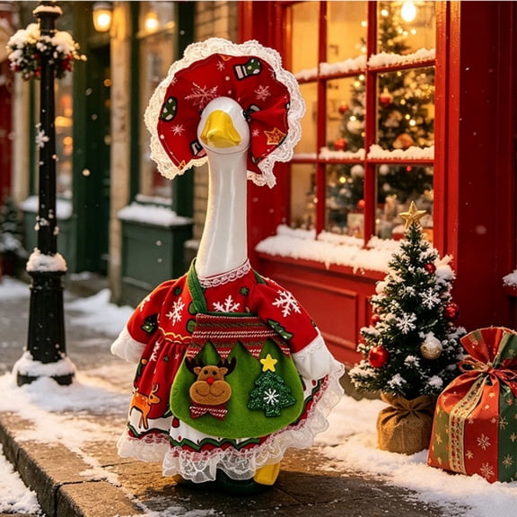 Eolstice Christmas Goose Outfit for 23 Inch Cement Statue, Santa Dress and Hat Clothing Set, Outdoor Holiday Decor, Goose Figure Not Included