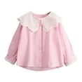 thumbnail image 2 of SGFCWSX Girls Long Sleeve Tops Doll Collar Lace Cropped Shirts Kids Casual Fall T-Shirts Pink Size 5-6T, 2 of 5