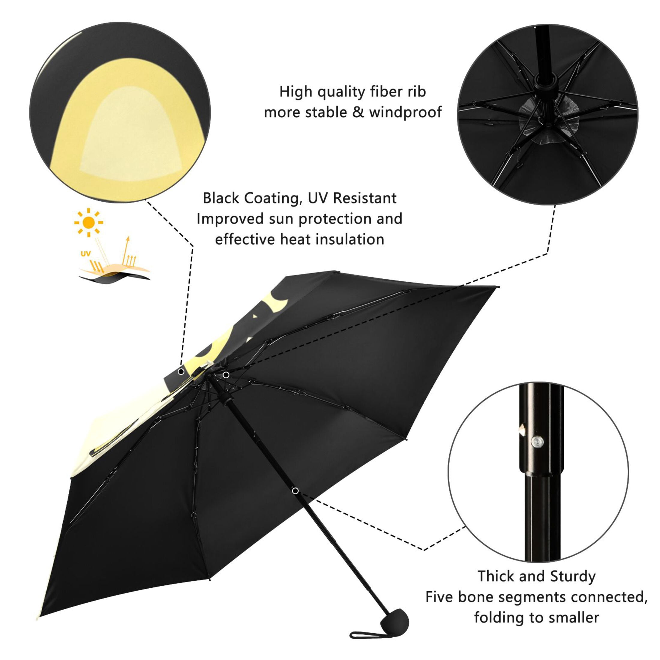Stylish Bell Designs Umbrellas for Sun Auto Open Close UV50+ Waterproof 5-Fold Compact Fiberglass Frame