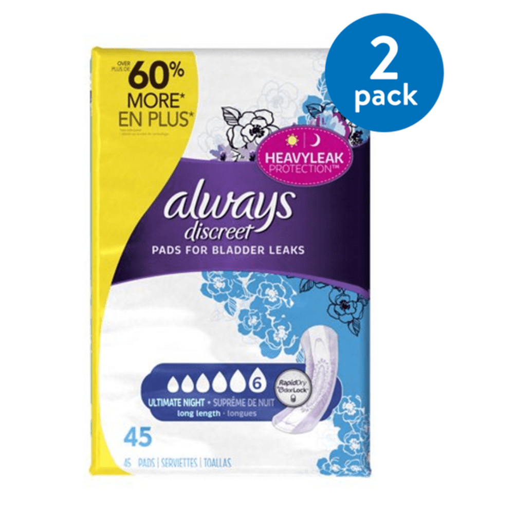 (2 Pack) Always Discreet Incontinence Pads for Women, Extra Heavy