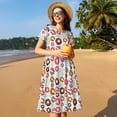 thumbnail image 4 of Naloa Colorful Donuts Print Womens Summer A-Line Dress with Pockets,Short Sleeve Dresses,Flowy Beach Swing Dress for Vacation Travel, 4 of 6