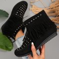 thumbnail image 2 of Tao Tao Womens Moccasins Fringe Ankle Boots Retro Suede Leather Tassel Studded Moccasins Shoes Non Slip Flat Heel Fall Winter Casual Fashion Booties With Zipper Black 36, 2 of 7