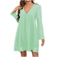 thumbnail image 1 of Moda mujer otoño sólido casual cuello en V manga larga ahueca hacia fuera bolsillos vestido de encaje Fridja  yut5667, 1 of 5