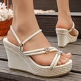 thumbnail image 3 of Rokment Womens Sparkling Rhinestones Wedge Heels Slides Sandals with Convertible Back Strap Stylish Simple Espadrilles Platform Chunky Heeled Slip on Dressy Slippers for Ladies White Size 9.5, 3 of 5