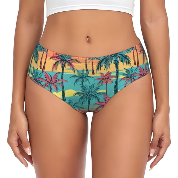 Fotbe Hawaii Palms Calzones Estampados para Mujer – Ropa Interior de Algodón, Cómoda, Suave y Elástica-Large