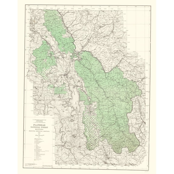 Topographical Map - Flathead National Forest Montana - USGS 1948 - 23 x 28.85 - Vintage Wall Art