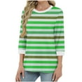 thumbnail image 2 of Womens Stripe Print Color 3/4 Sleeve Round Neck Pullover Fashion Blouses Top Casual Crew Neck Loose Shirt Tops Blouses for Women, 2 of 6