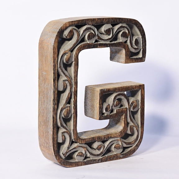 HANDMADE ECO-FRIENDLY "G" WOOD ALPHABET LETTER BLOCK FOR WALL MOUNT & TABLE TOP DÉCOR, Gray Antique Color, Traditional Design, Letter Block For Study Room, Kids Room, Living Room, Hall, Cabin, Offices