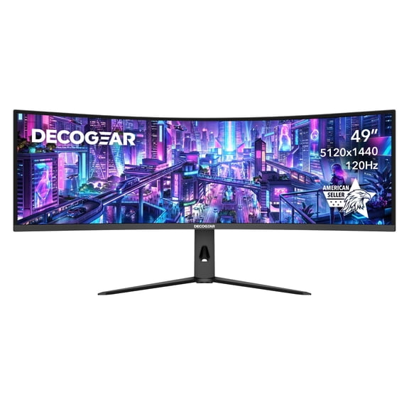 Deco Gear DGSKY49 49" Curved Ultrawide 32:9 R1000 Monitor, 5120×1440 Dual QH 120 Hz, USB-C 98 W PD, Adaptive Sync HD, KVM PIP/PBP, DisplayPort 1.4, HDMI 2.1
