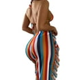 thumbnail image 5 of KelaJuan Women 3 Pieces Bikini Swimsuits Colorful Stripe Halter Neck Padded Bra Bottoms Ruffles Cover-Ups Pants Bathing Suit Set, 5 of 6